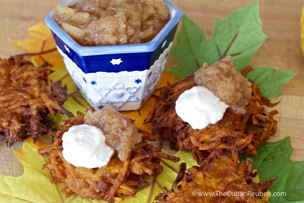 Sweet Potato Latkes with Spiced Applesauce