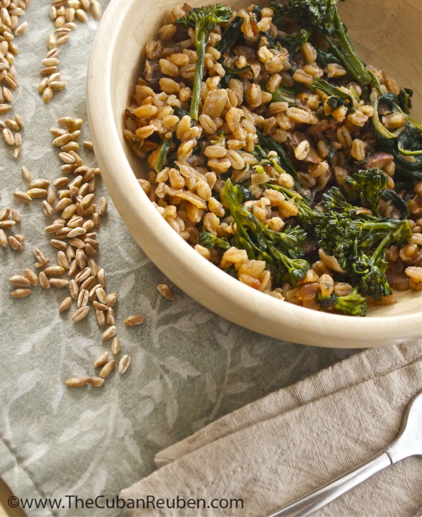 Farro with broccolini and mushrooms