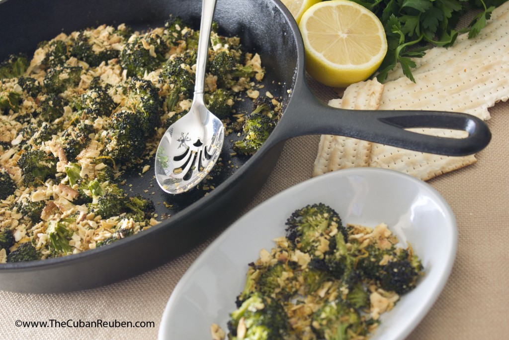 Roasted Broccoli Florets with Lemon Garlic Matzo Crumbs, featuring Yehuda Matzo